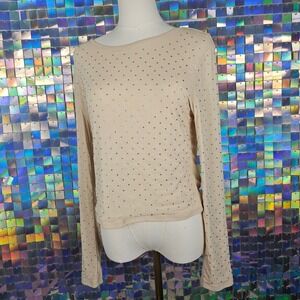 Almost Famous Rhinestone Mesh Top Womens XL Beige Excellent Long‎ Sleeve Sparkle